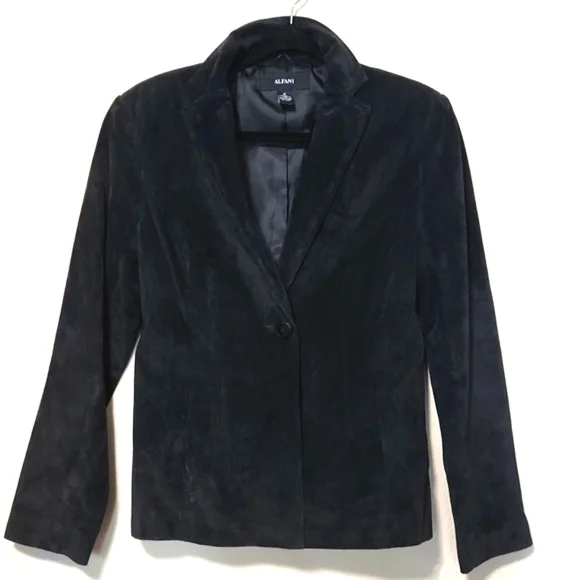 Alfani 100% Suede Leather Vintage Black Women's Blazer Jacket Size Medium - Picture 9 of 9
